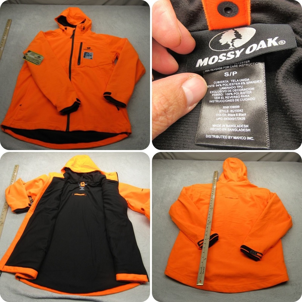 Mossy Oak Scent Control Jacket Men Small Orange Hooded Waterproof Breathable NWD